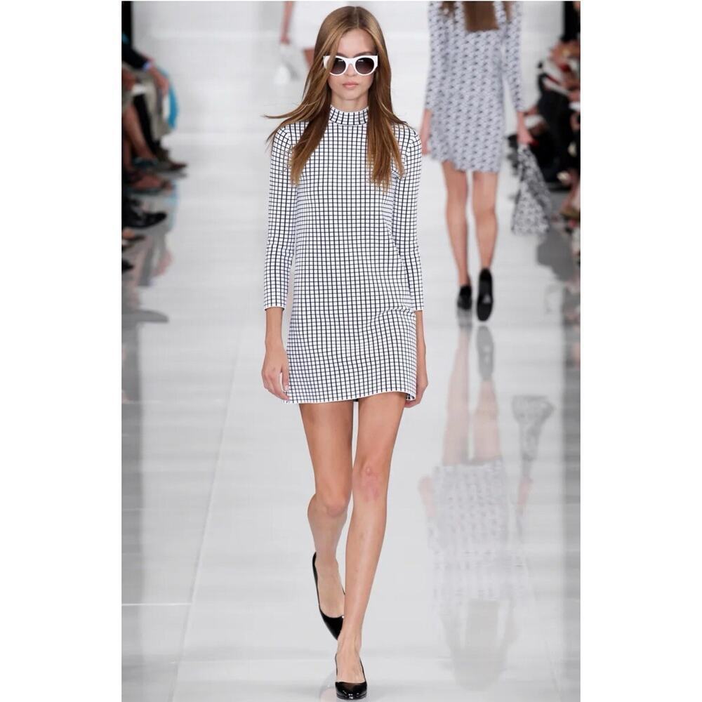 Ralph Lauren Collection 60s Mod Mini Dress Long Sleeve Mock Neck Shift Runway S